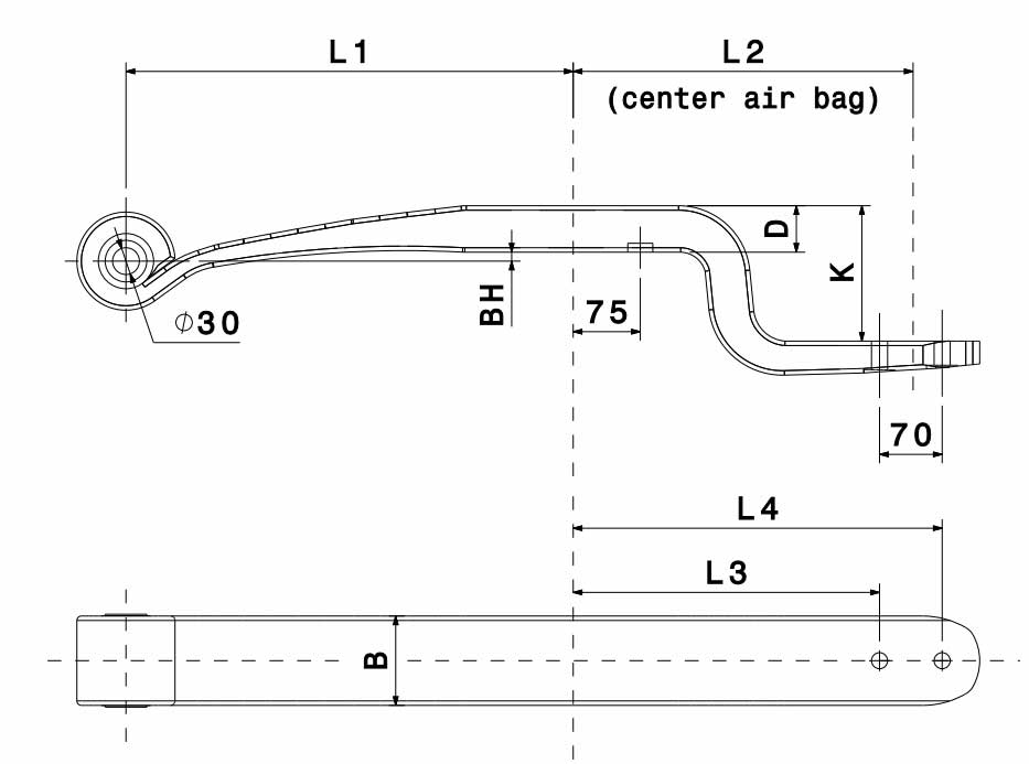 Cranked Single Leaf Trailing Arm 2D